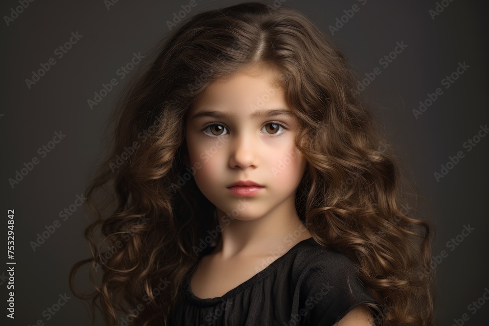 Portrait of a cute little girl with long curly hair. Studio shot. Portrait of a cute little girl with long curly hair. Studio shot.