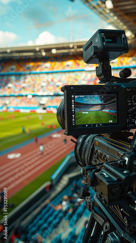 Obraz na płótnie television camera recording and broadcasting the Paris 2024 Olympic Games, providing journalism coverage and streaming w salonie