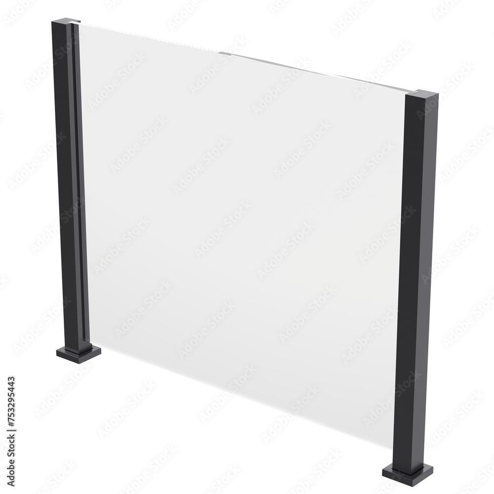 3D rendering illustration of a glass railing module 3D rendering illustration of a glass railing module
