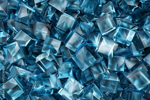 Transparent Cubes Pattern, Blue Glass Cube Background, Geometric 3d Crystals Mockup