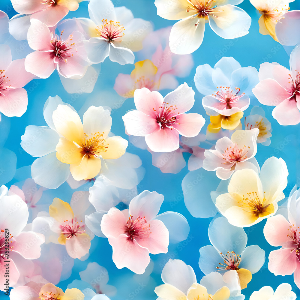 seamless pattern with pink flowers on blue background seamless pattern with pink flowers on blue background