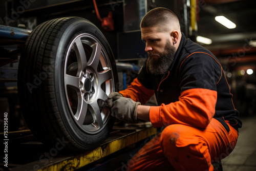 photo of man setting car wheels