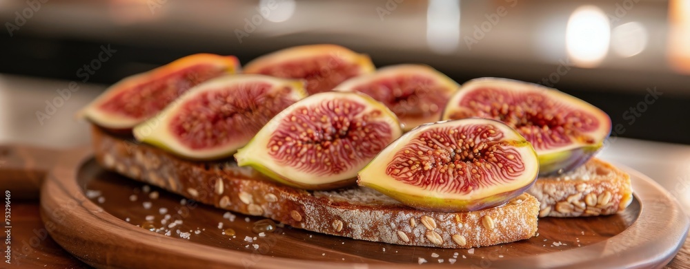 Wooden Cutting Board With Bread Slices and Figs Wooden Cutting Board With Bread Slices and Figs