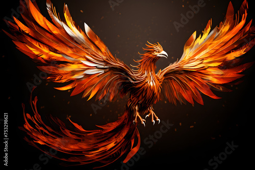 Illustrated phoenix, phoenix flying through the air, fire bird, phönix