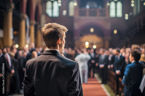 Groom Awaits Bride at Altar in Beautiful Church