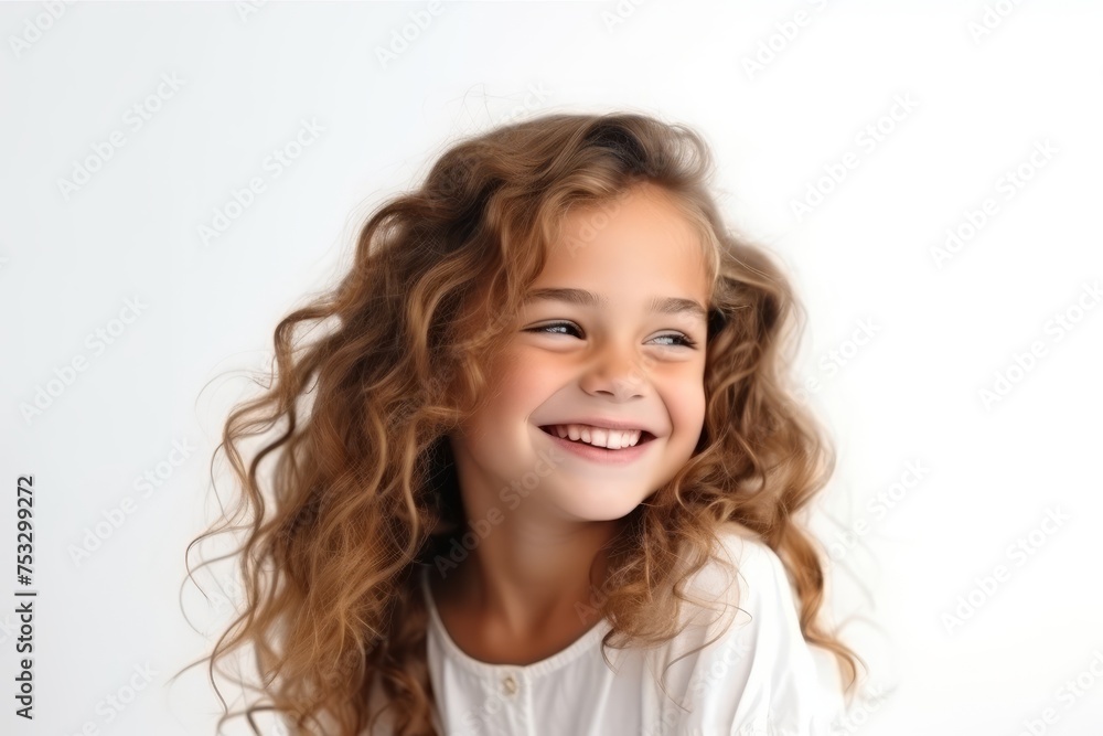 Portrait of a cute little girl with long curly hair on white background Portrait of a cute little girl with long curly hair on white background