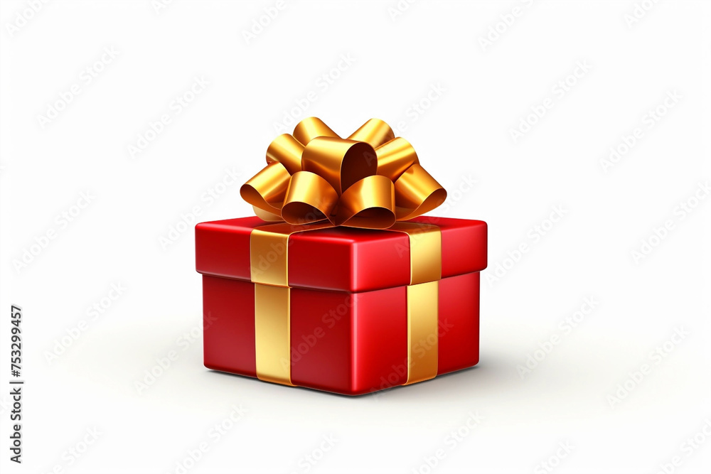 Red gift box with golden ribbon on white background. Red gift box with golden ribbon on white background.
