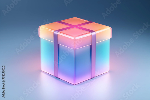 a present box icon design, 3d, gradient, translucent glass