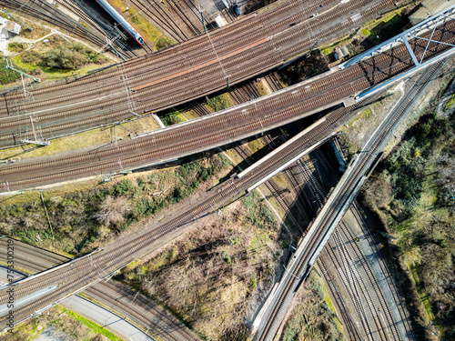 Top view of a railroad intersection 