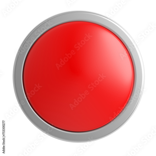 Red button. Isolated. Transparent background. Pressed. 3d illustration.