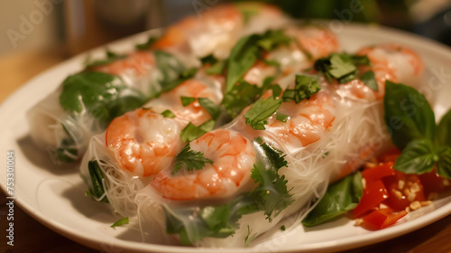 Summer rolls filled with shrimp, vermicelli noodles, and fresh basil
