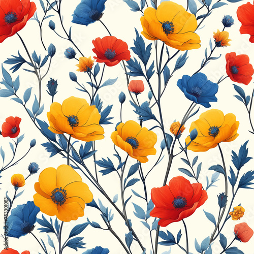 wildflower as a background on a seamless tile, ai generated