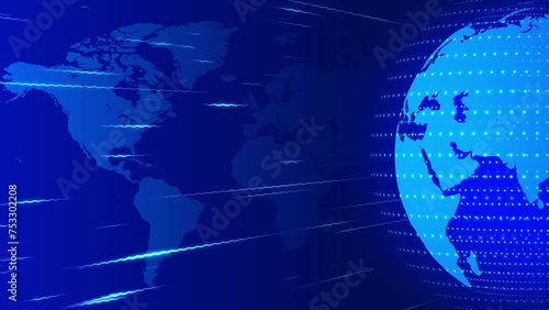 News background full screen blue world map earth globe animation
