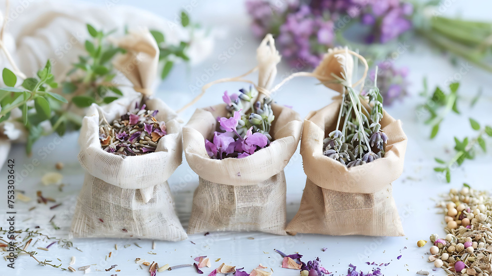 the aromatic properties of herbs by arranging them in sachets for drawer fresheners