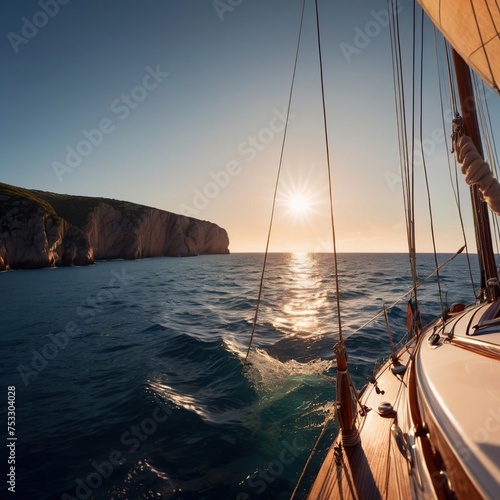 View from the deck of a luxury yacht with view of the ocean, luxury nautical lifestyle © Kheng Guan Toh