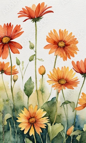 Meadow flowers watercolor illustration