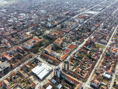 Drone aerial view of the Kikinda city, Serbia, Europe