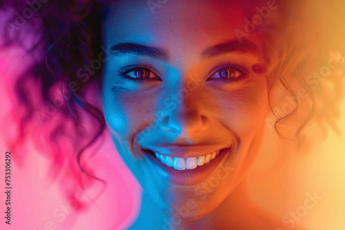 portrait of a woman with light streaks, smiling big