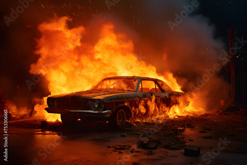 burning car, car burning, hell car, burning car © MrJeans