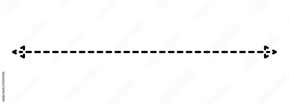 Vector illustration of a straight double-ended arrow, formed by dashed lines, isolated on a transparent background - obrazy, fototapety, plakaty 