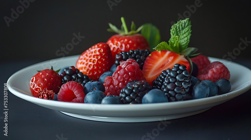 the delicate details and vibrant hues of freshly picked berries arranged on a simple white plate