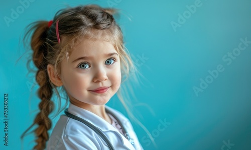 A cute child girl doctor is...