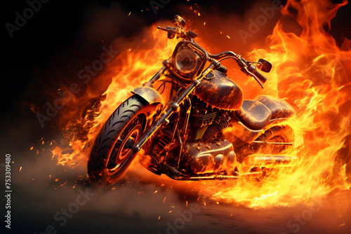 hell bike rider, burning motorcycle, burning bike, fir motorcycle © MrJeans