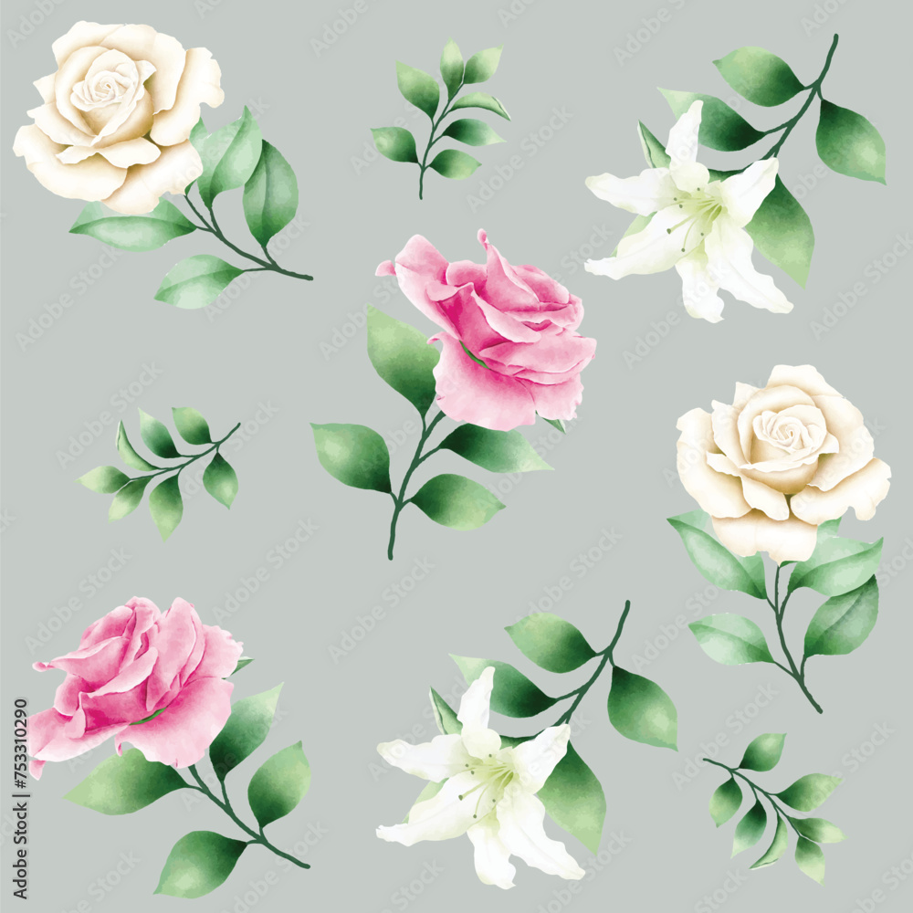 seamless pattern floral rose watercolor 