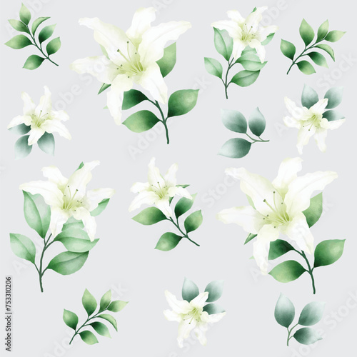 Hand drawn watercolor lily seamless pattern © retno