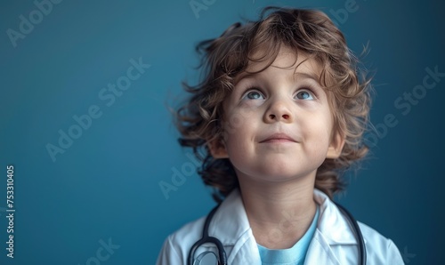 A cute child boy doctor is ...