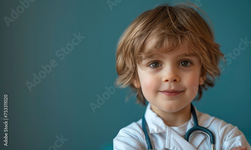 A cute child boy doctor is ...