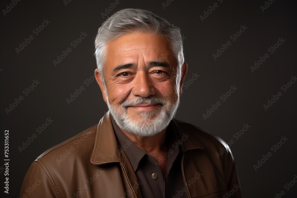 Portrait of a handsome senior man in leather jacket on dark background Portrait of a handsome senior man in leather jacket on dark background