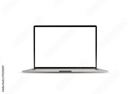 silver laptop in front view with a transparent png background