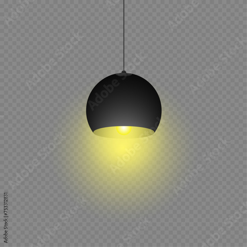 Lamp shines with a pleasant yellow light. the lamp hangs on the ceiling and shines with bright warm light. vector illustration.