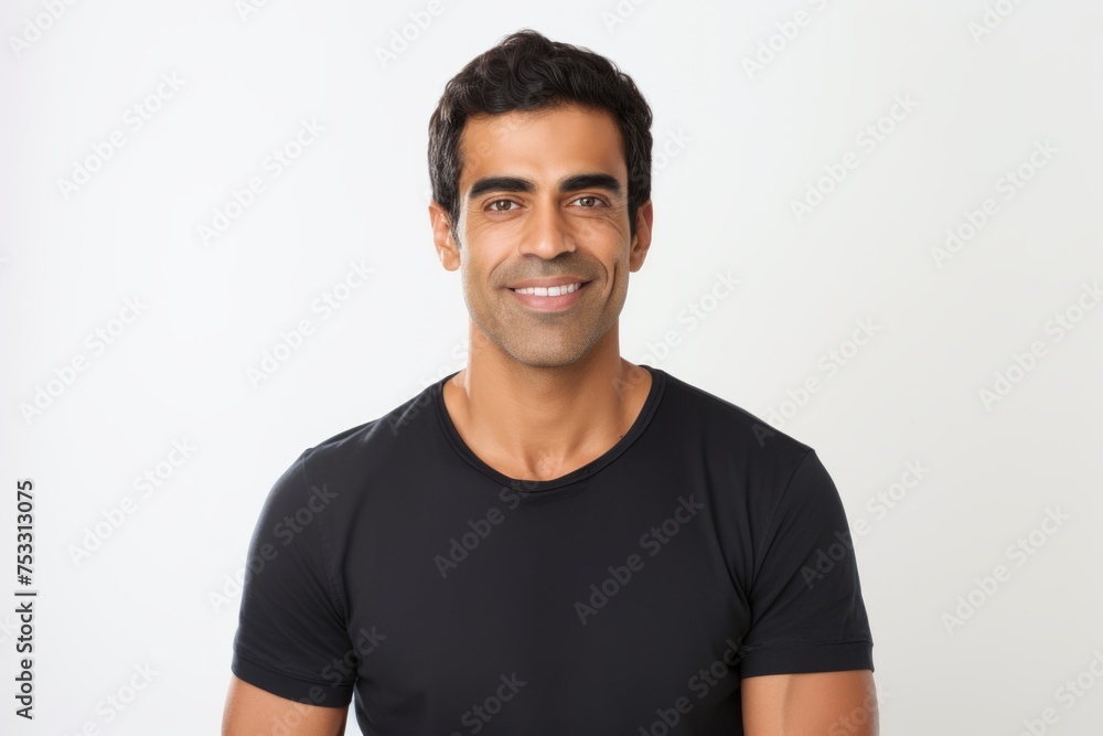 Portrait of handsome young man in black t-shirt, isolated on white background Portrait of handsome young man in black t-shirt, isolated on white background