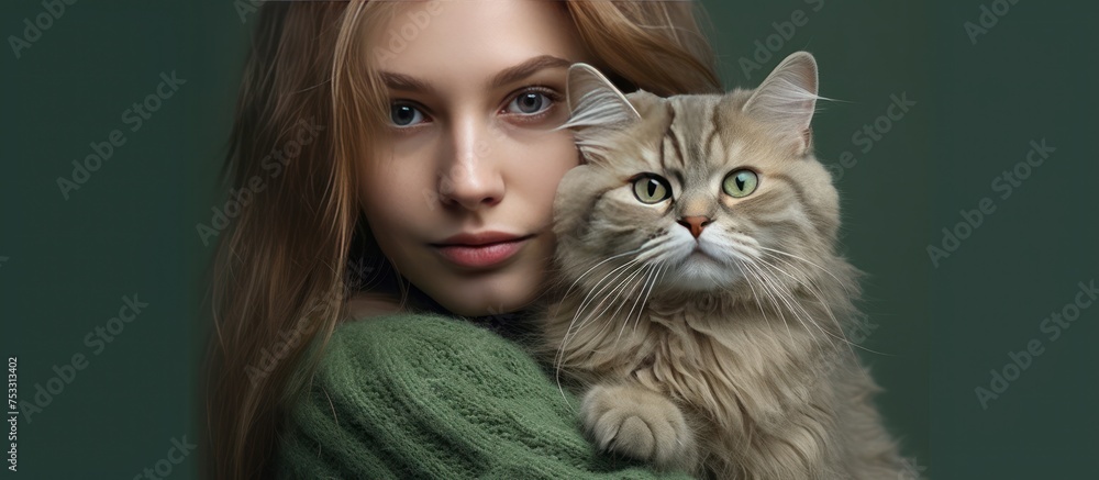 young woman hugging a cat, her favorite pet young woman hugging a cat, her favorite pet