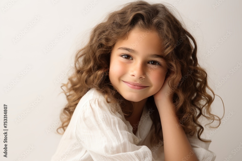Portrait of a beautiful little girl with long curly hair, studio shot Portrait of a beautiful little girl with long curly hair, studio shot