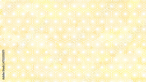 日本の伝統模様｜黄色と金色の亀甲模様 和柄シームレス背景（16:9・PC壁紙）