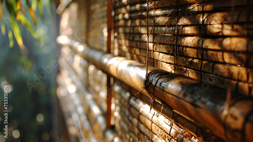 metal fence,Vintage bamboo. old fence made of bamboo. photo