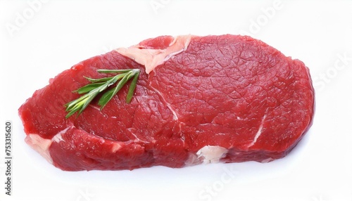 Fresh raw beef steak isolated on white background, top view 