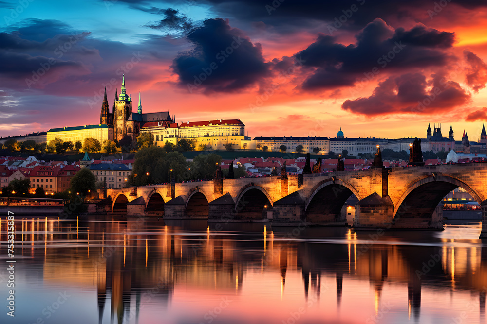 Breathtaking Panorama of Prague: A Mesmerizing Fusion of Traditional and Modern Architecture at Sunset