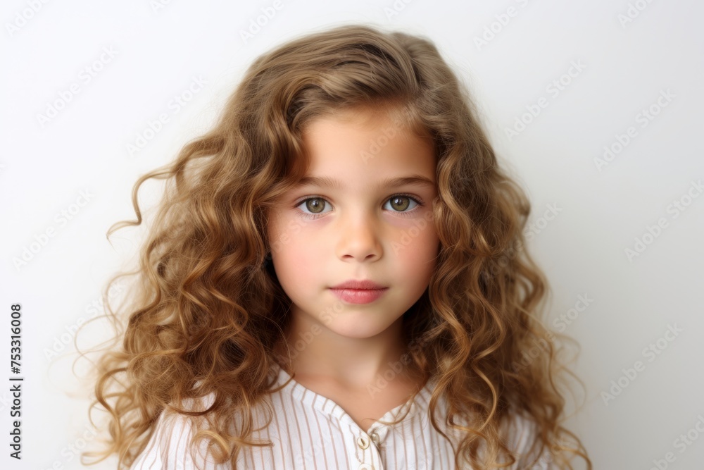 Portrait of a cute little girl with long curly hair on white background Portrait of a cute little girl with long curly hair on white background