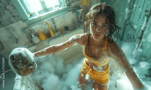 Woman enjoying leisure time in foamfilled bathtub © Raptecstudio
