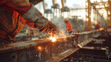 Worker welding in an industrial environment