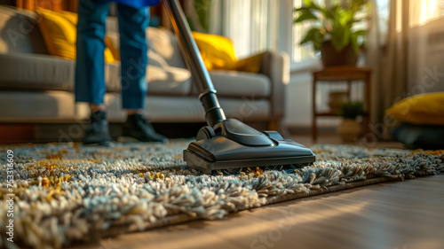 Wallpaper Mural Person vacuuming the carpet in the living room Torontodigital.ca