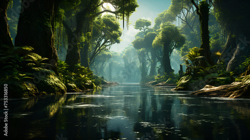 waterfall in the jungle, Beautiful Anime Scenery of the Eternal Hunting