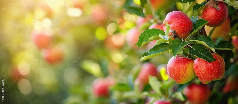 Abundant ripe fruits found in apple orchard branches. Abundant ripe fruits found in apple orchard branches.