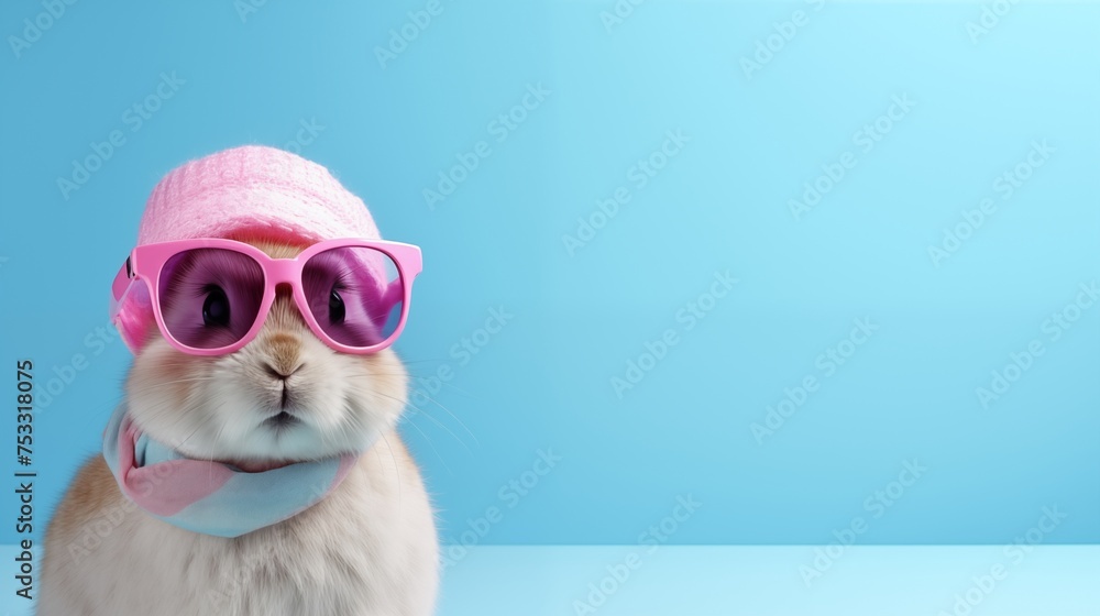 Cool Easter bunny in sunglasses on blue background