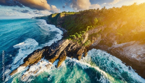Aerial view of sea waves and fantastic Rocky coast. Summer seascape from drone. Travel concept  © adobedesigner