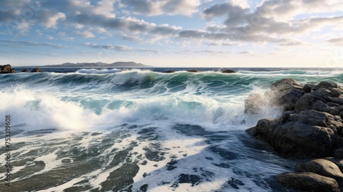 Beautiful panoramic photo of sea waves © andri